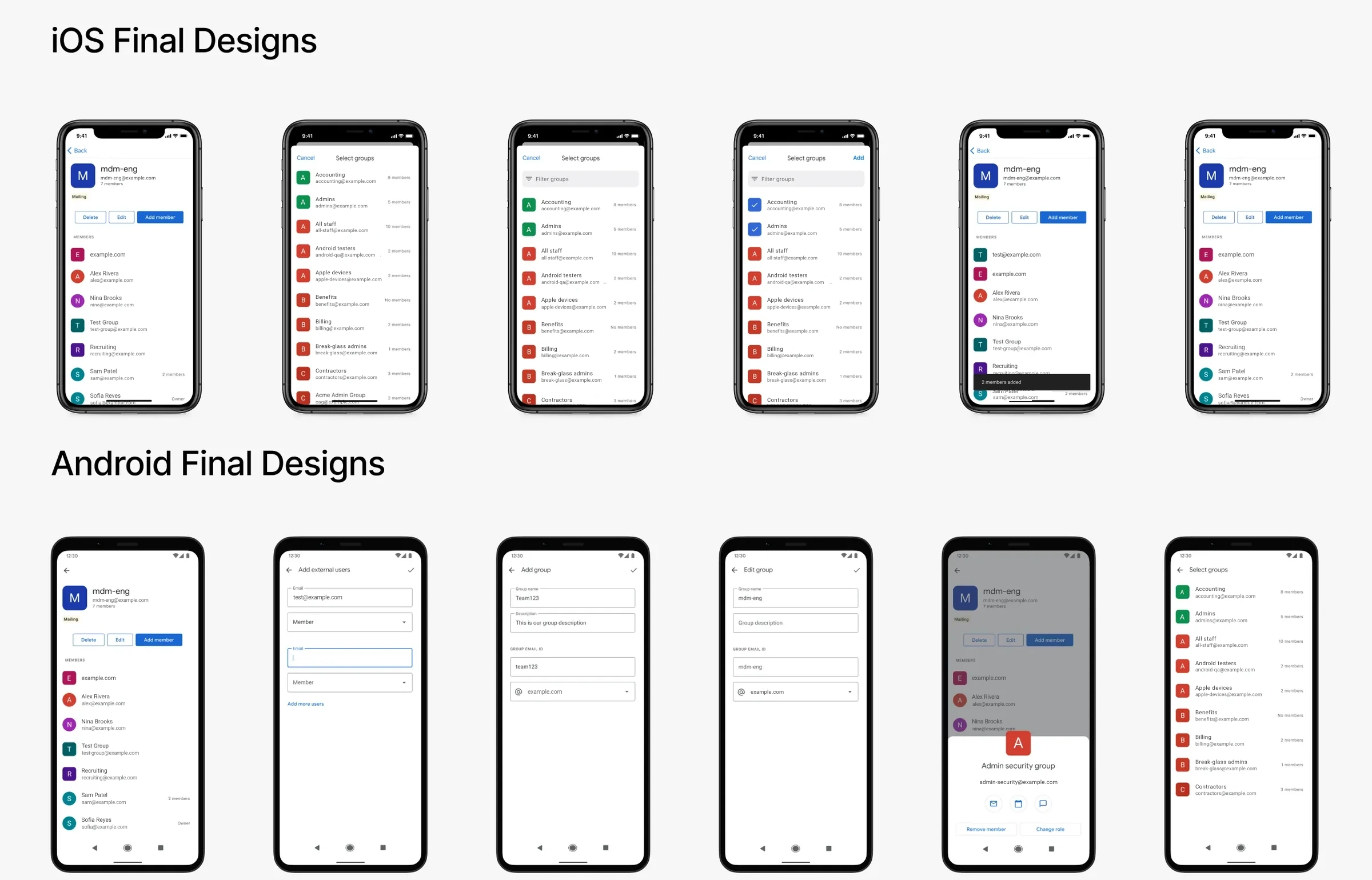 iOS and Android final designs side by side